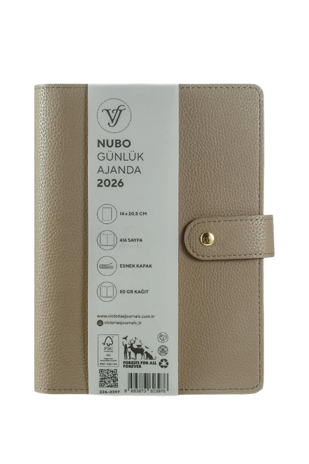 Victoria's Journals Nubo 2026 Günlük Ajanda A5 (14x20,5cm)  Ivory  80 gsm 416 sayfa . Değişebilen iç.Krem Hover