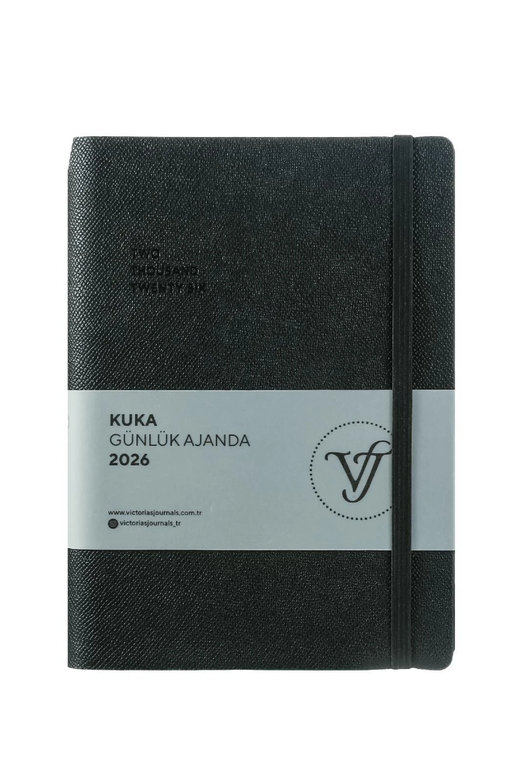 Victoria's Journals Kuka 2026 Günlük Ajanda A5 (14x20,5cm)  Ivory  80 gsm 416 sayfa. Esnek Kapak. Renkli Kenar.Lastikli. Cepli.Kalem Yeri.Siyah