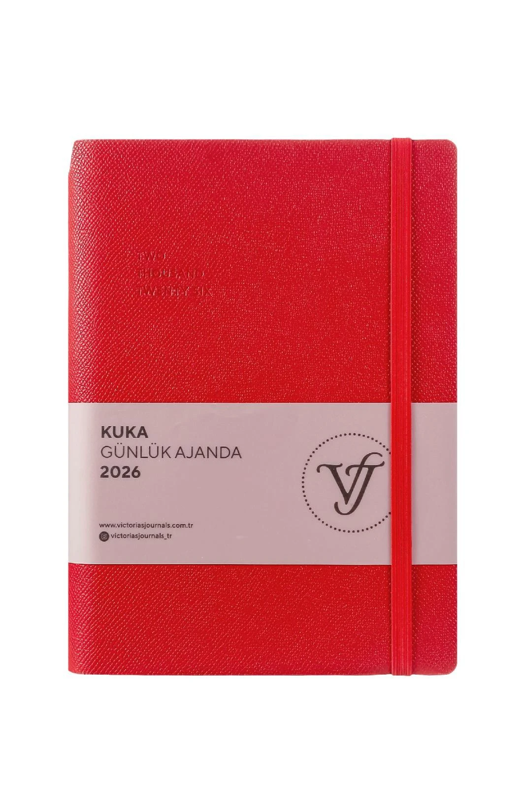 Victoria's Journals Kuka 2026 Günlük Ajanda A5 (14x20,5cm)  Ivory  80 gsm 416 sayfa. Esnek Kapak. Renkli Kenar.Lastikli. Cepli.Kalem Yeri.Kırmızı