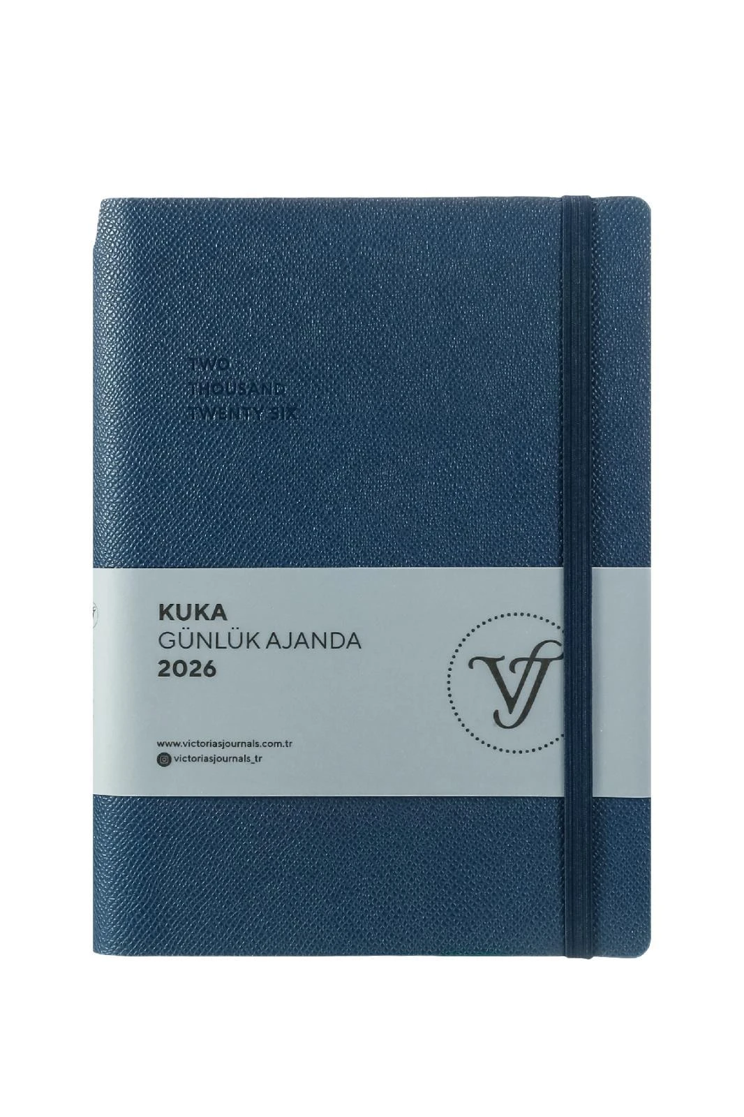 Victoria's Journals Kuka 2026 Günlük Ajanda A5 (14x20,5cm)  Ivory  80 gsm 416 sayfa. Esnek Kapak. Renkli Kenar.Lastikli. Cepli.Kalem Yeri.Lacivert