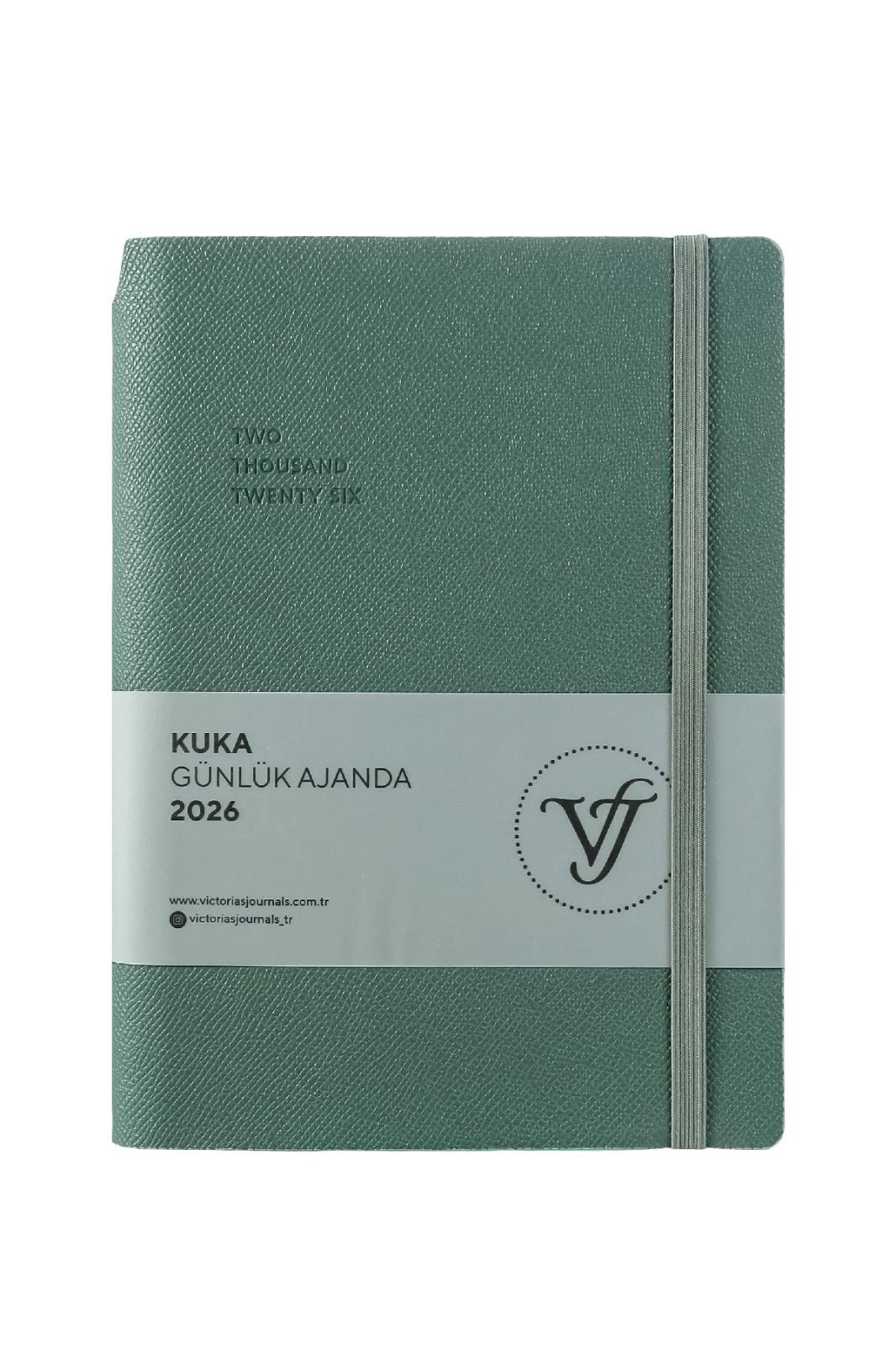 Victoria's Journals Kuka 2026 Günlük Ajanda A5 (14x20,5cm)  Ivory  80 gsm 416 sayfa. Esnek Kapak. Renkli Kenar.Lastikli. Cepli.Kalem Yeri.Petrol Yeşili