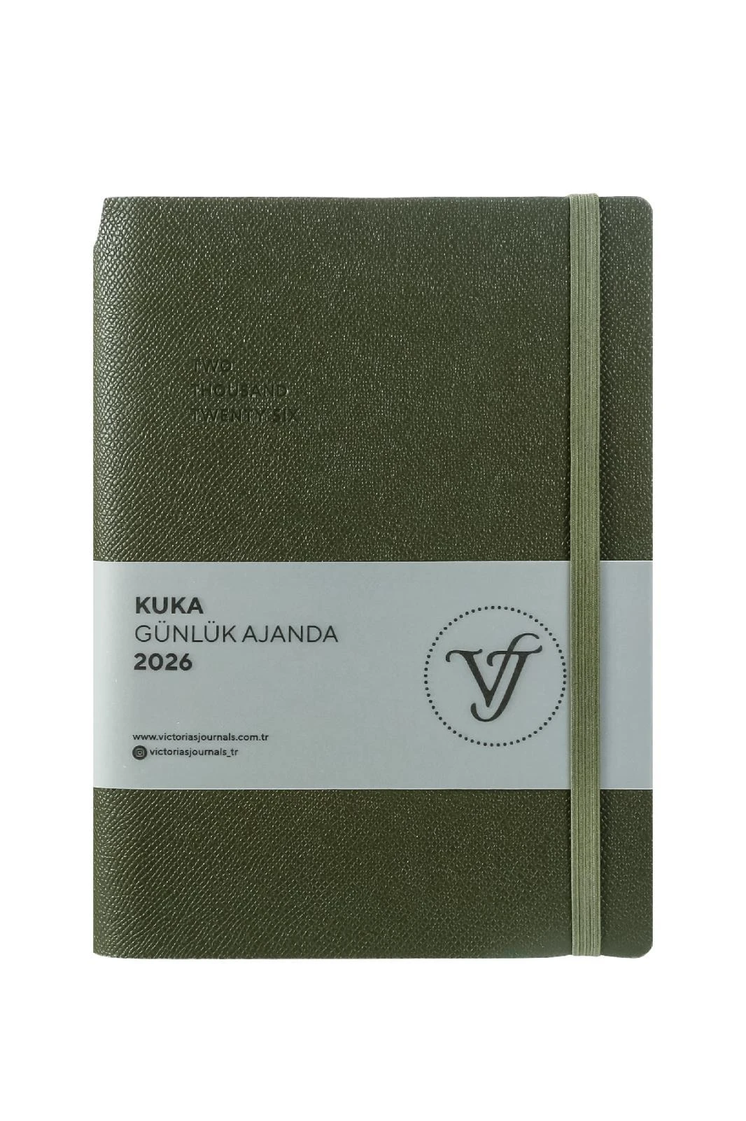 Victoria's Journals Kuka 2026 Günlük Ajanda A5 (14x20,5cm)  Ivory  80 gsm 416 sayfa. Esnek Kapak. Renkli Kenar.Lastikli. Cepli.Kalem Yeri.Haki