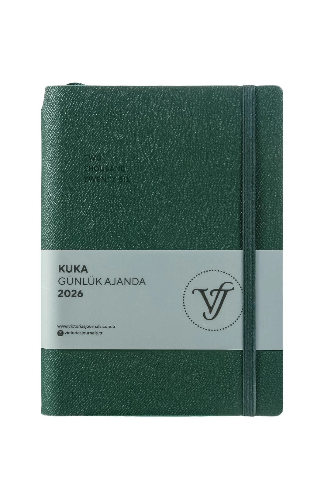Victoria's Journals Kuka Günlük Ajanda A5 (14x20,5cm)  Ivory  80 gsm 416 sayfa. Esnek Kapak. Renkli Kenar.Lastikli. Cepli.Kalem Yeri.Orman Yeşili