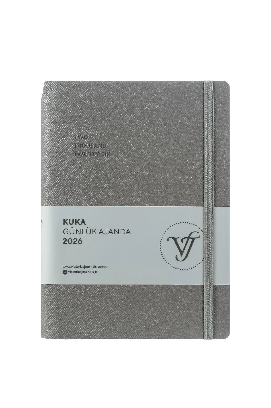 Victoria's Journals Kuka Günlük Ajanda A5 (14x20,5cm)  Ivory  80 gsm 416 sayfa. Esnek Kapak. Renkli Kenar.Lastikli. Cepli.Kalem Yeri.Gri