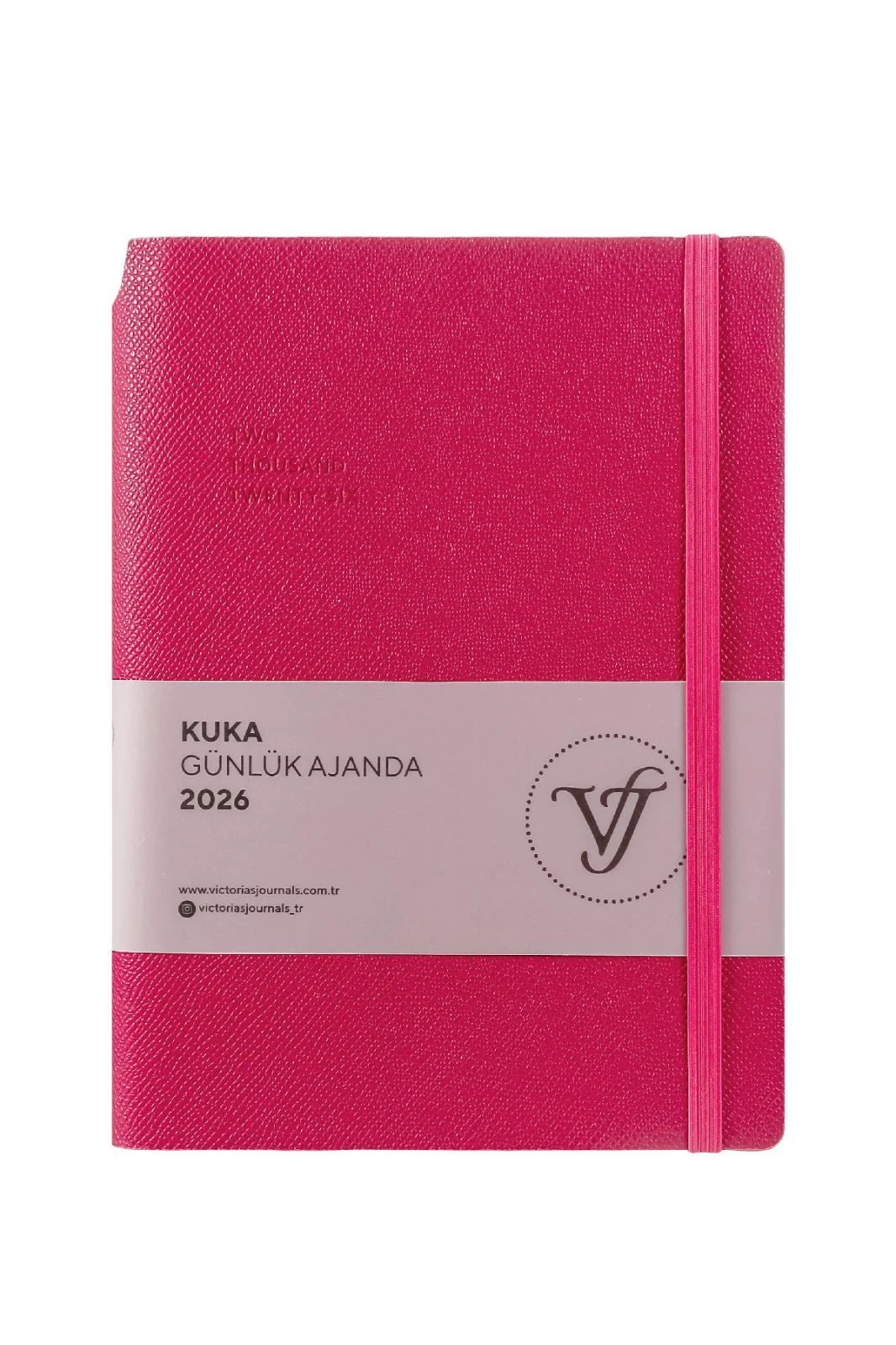 Victoria's Journals Kuka Günlük Ajanda A5 (14x20,5cm)  Ivory  80 gsm 416 sayfa. Esnek Kapak. Renkli Kenar.Lastikli. Cepli.Kalem Yeri.Macenta