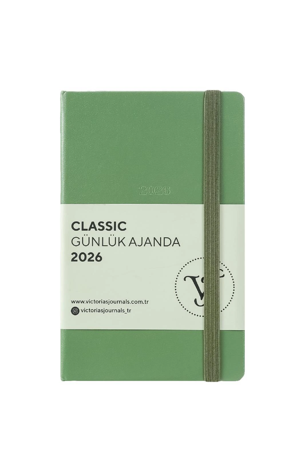 Victoria's Journals Classic-Günlük Ajanda 9x14 cm. Sert Kapak. Ivory 70 gr.384 Sayfa. Cepli.Lastikli.Olive